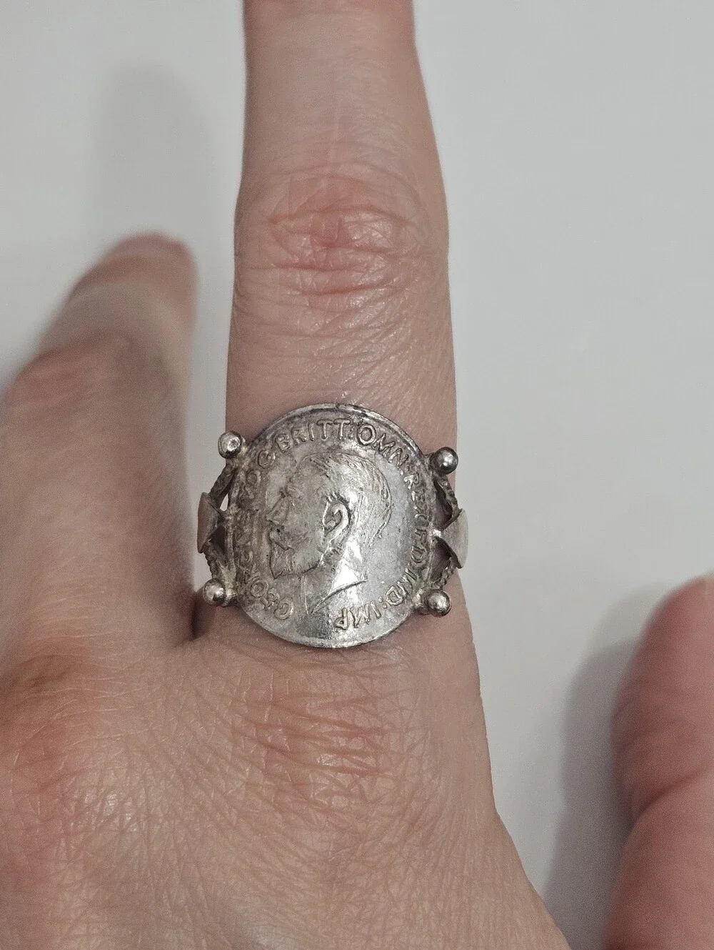 Vintage 1911 George V British Threepence Sterling Silver Coin Ring Size 9.75 US